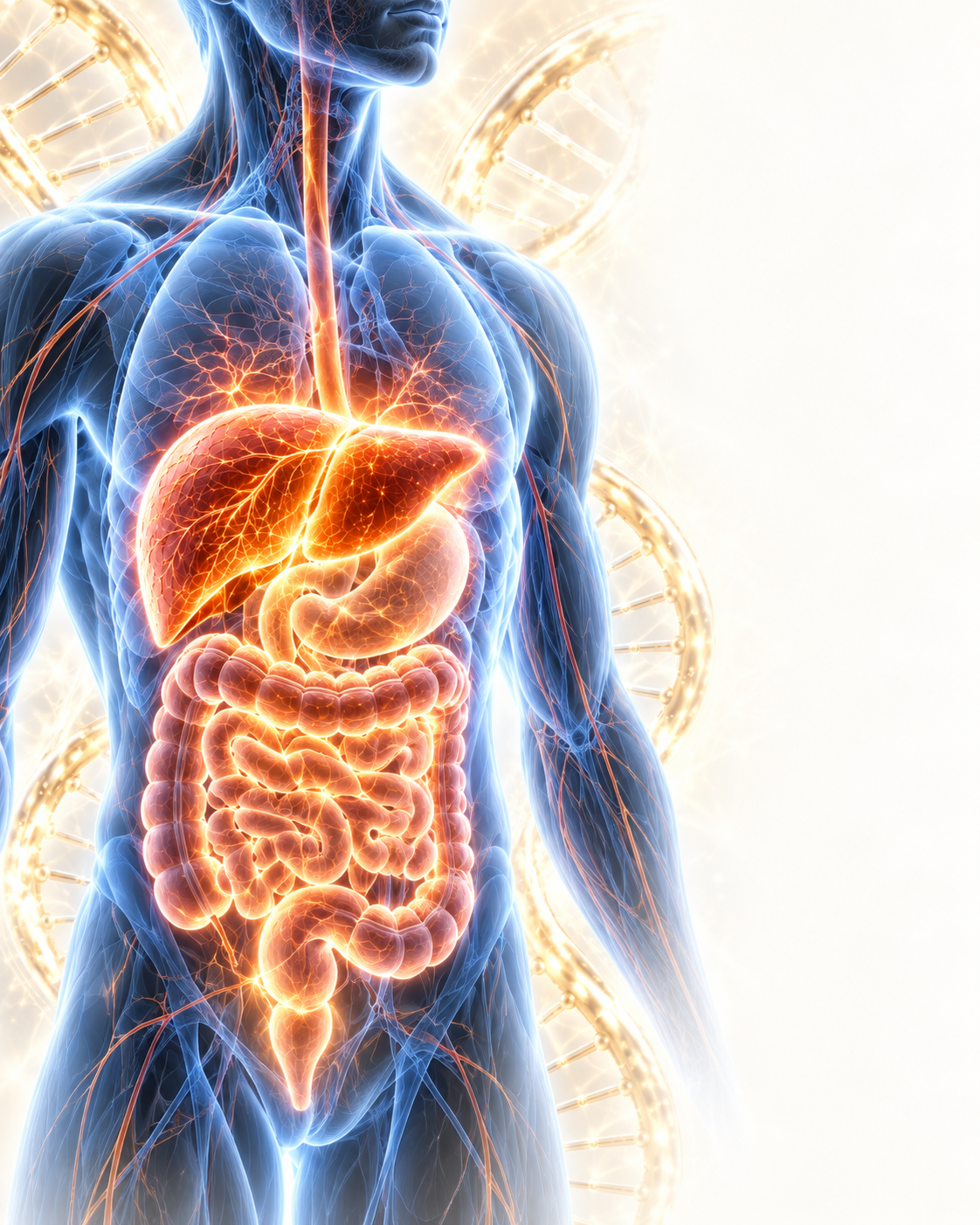Illustrative torso showing the liver, stomach and digestive organs